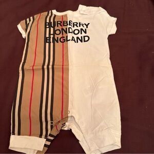 Burberry Infant Boys Half Striped Tan and White Bodysuit